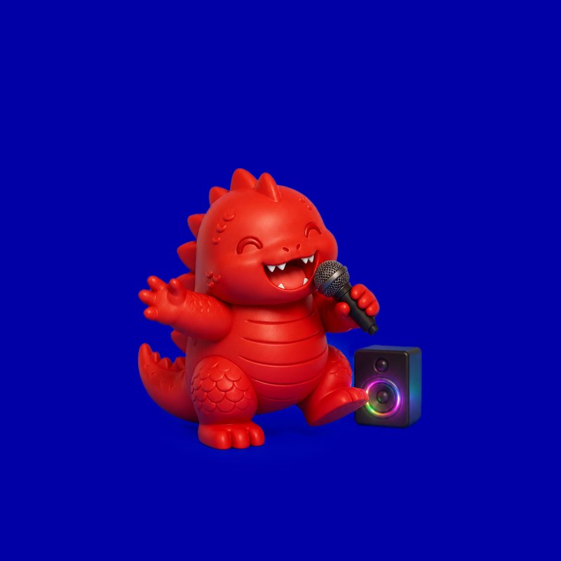 The red kaiju singing into a microphone
